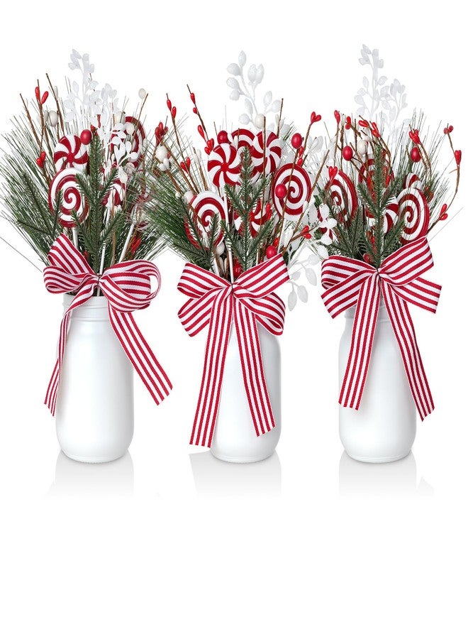 Pascliyna 3 Christmas Mason Jars Decorations, Red Berry Candy Mason Jar Christmas Centerpieces for Tables, Holiday Mason Jar Decor for Dining Coffee Table Xmas Winter Holiday New Year Home Ornament - Image 1